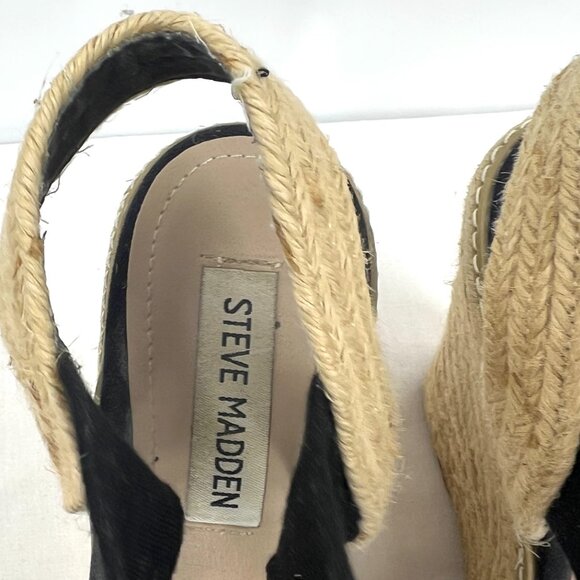 Steve Madden Eira Black Beige Espadrille Platform Sandals Women's 6.5 - Picture 7 of 10